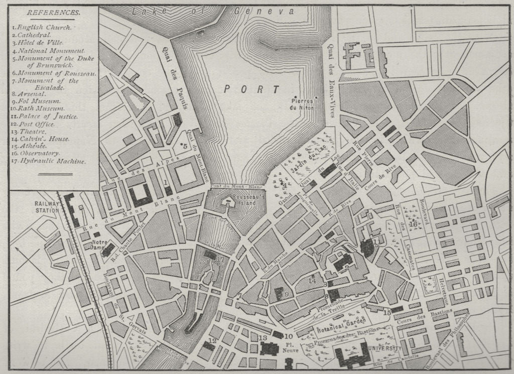 GENEVA. Plan of Geneva 1882 old antique vintage map chart